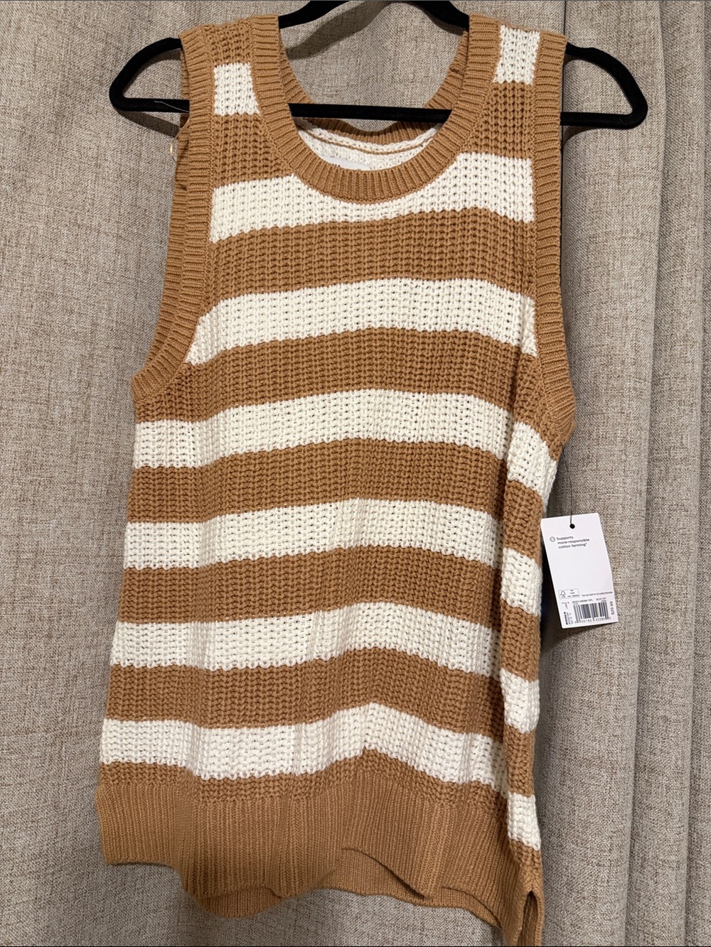 NWT Striped Knit Sleeveless Sweater Tank - Camel and Cream XL - Picture 1 of 3